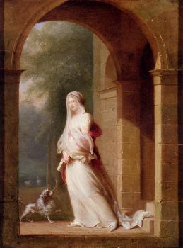 Jean-Baptiste Mallet : A Young Woman Standing In An Archway